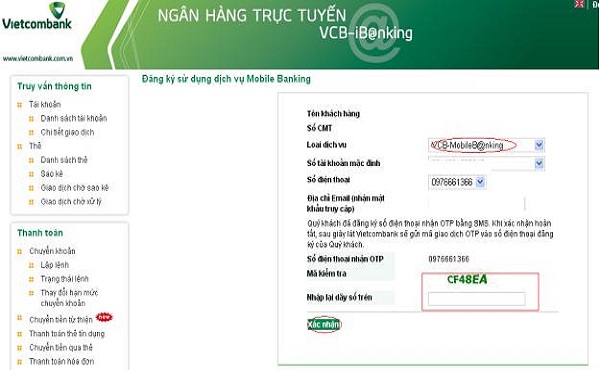 cách hủy dịch vụ Mobile Banking của Vietcombank