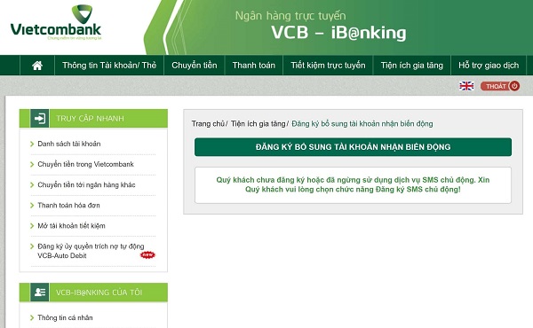 Đăng ký dịch vụ internet Banking Vietcombank đơn giản