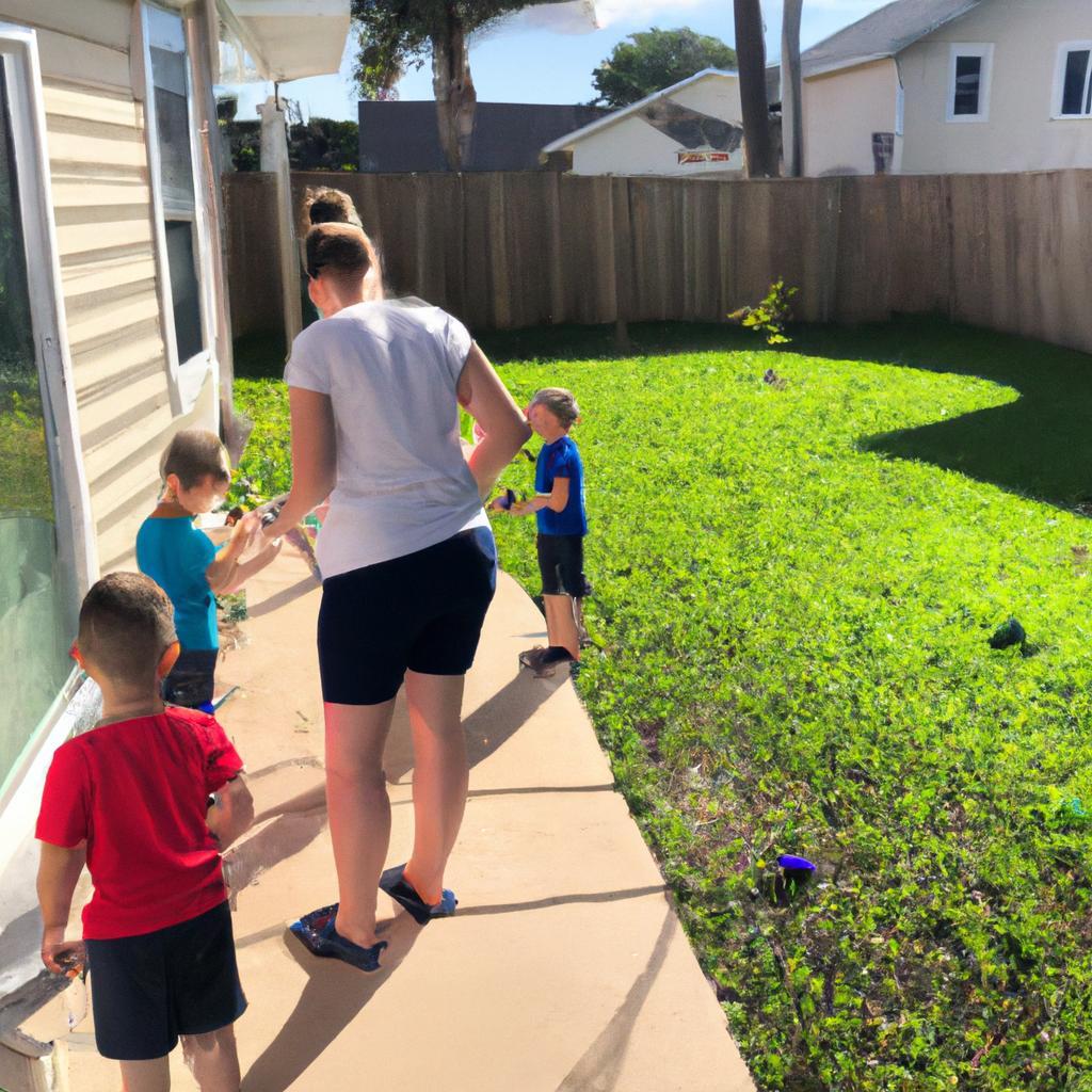 A happy family spending quality time in their pest-free backyard in St. Cloud, FL.